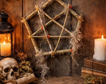 Gnarled Stick Pentagram Wreath: Eerie Forest Decor