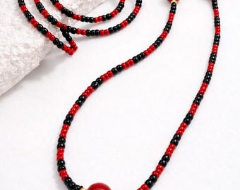 Elegua Necklace Protection | Red Black Beaded Spiritual Necklace | Santeria Eleke | Yoruba Jewelry | Protection Amulet Handmade