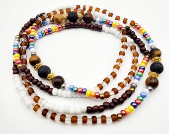Agayu necklace Eleke|Crystal Beads with Natural Volcano Stone and Tiger's Eye|Collar de Agayu