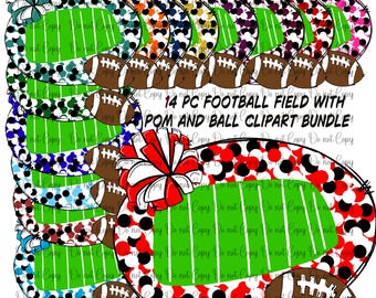 Football field with pom and ball clipart bundle 14 included - 300 DPI Digital File