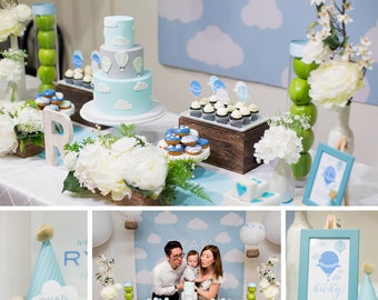 DIGITAL FILES Hot Air Balloon Party Decorations, Hot Air Balloon Birthday Party Decor, Hot Air Balloon, Up and Away Birthday, Party Kit