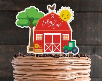 Red Barn Cake Topper, Farm Cake Topper, Tractor Cake topper, Farm Barn Centerpiece, approx. 7.5(height) x 9(width) inches