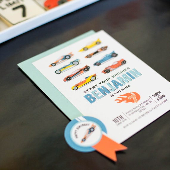 DIGITAL FILE Race Cars Invite, Hot Rods Invite, Hotrods invite, Cars Invitation, Vintage Cars Birthday Invitation, 5x7 inches Il_570xn