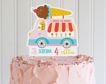 INSTANT Download Ice Cream Truck Cake Topper, 4th Birthday Cake Topper, Centerpiece, approx. 7(height) x 6.8(width) inches