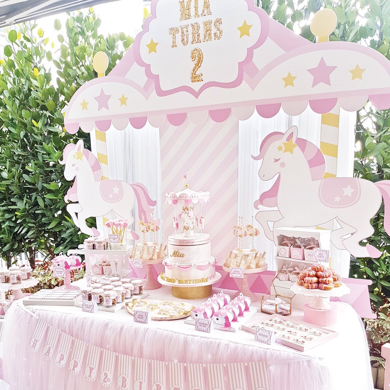 Cute Carousel Horse Dessert Table Backdrop Carousel Large Scale Backdrop DIGITAL FILES Carousel Party Backdrop