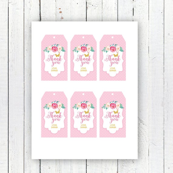 DIGITAL FILE Peonies Thank You Tags, Customized Thank You Tags, Butterfly Thank You Tags, Printable Thank You Tags, Butterfly Garden Il_570xn