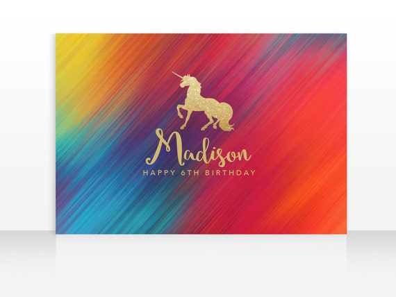 DIGITAL FILE Backdrop Poster: Gold Unicorn Birthday Printable Banner Backdrop 60x40 inches, Gold Unicorn Birthday Backdrop Poster PDF Il_570xn