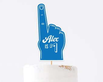 Blue Foam Finger birthday cake topper, First birthday, Personalized cake topper, approx. 10(height) x 5(width) inches