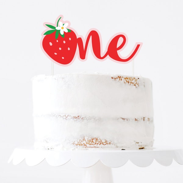 INSTANT Download, Strawberry 1st birthday cake topper, Strawberry first birthday, Berry first birthday cake topper