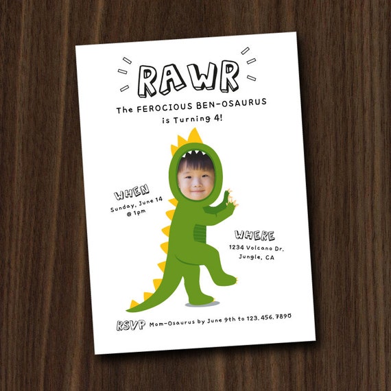 DIGITAL FILE Dinosaur Invite, Dinosaur Invitation Printable, Custom Photo Face Invitation, 5x7 DIY Invitation by MayDetails Il_570xn