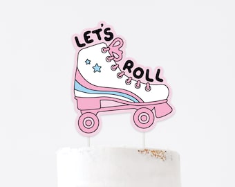 INSTANT Download Ice Skate Pink Cake Topper, Retro Ice Skate, Lets Roll, Centerpiece, approx. 7.4(height) x 6.7(width) inches