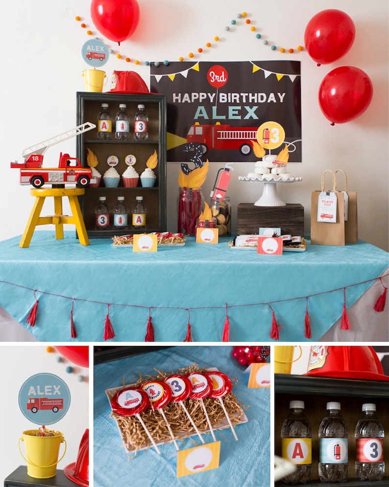 Digital Files Firetruck Party Decorations Firetruck Birthday Etsy