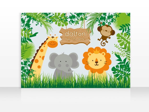 DIGITAL FILE Safari Jungle Animals Birthday Printable Banner Backdrop 60x40 inches, Safari Jungle Party Backdrop, Safari Poster Il_570xn