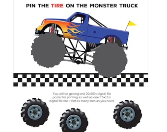 INSTANT DOWNLOAD, Pin the Tire on the Monster Truck Party Game, Monster Truck Birthday PDF File, 20x30 Inches