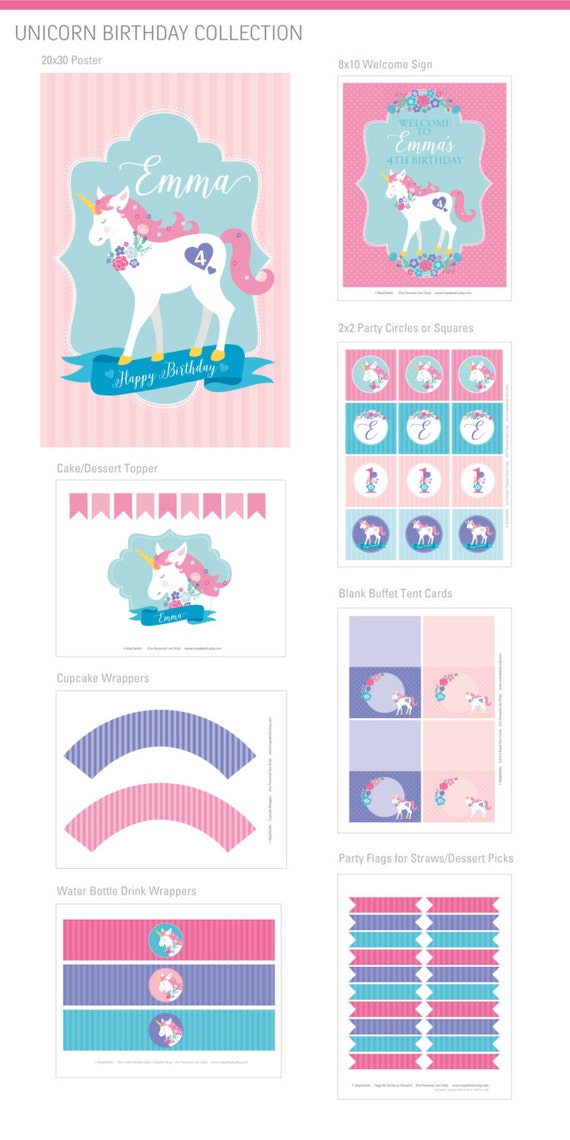 DIGITAL FILES Unicorn Party Decorations, Unicorn Birthday Party Decor, Unicorn Party, Unicorn Theme Party Kit, Girl Birthday Theme Il_570xn