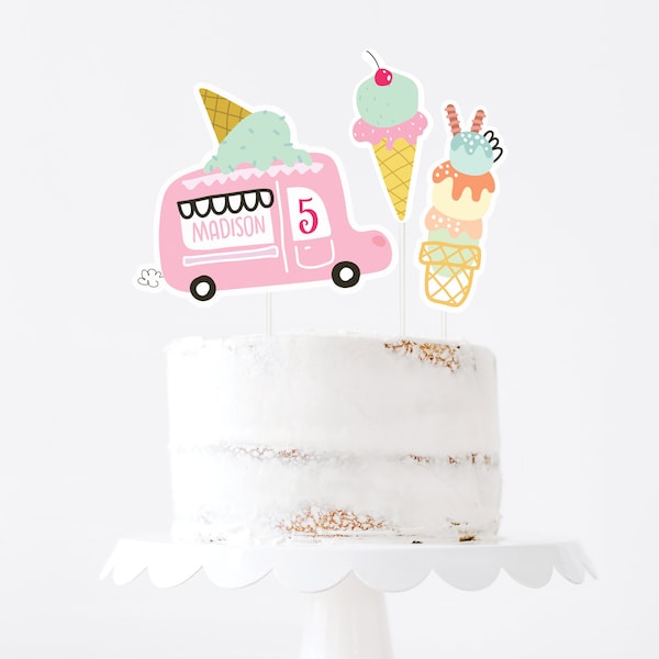 Ice cream truck birthday cake topper, Ice cream birthday, Ice cream birthday cake topper, Ice cream truck theme