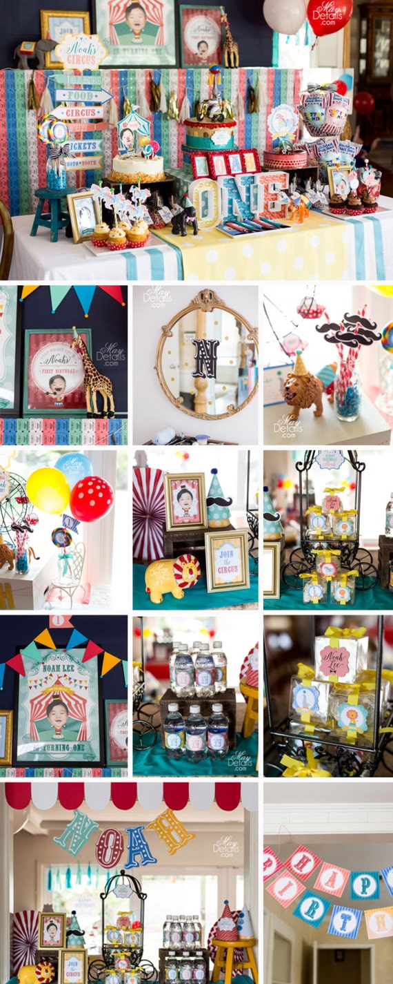 DIGITAL FILES Circus Party Decorations, Circus Birthday Party Decor, Circus Party Collection, Your Custom Photo, Vintage Circus Il_570xn