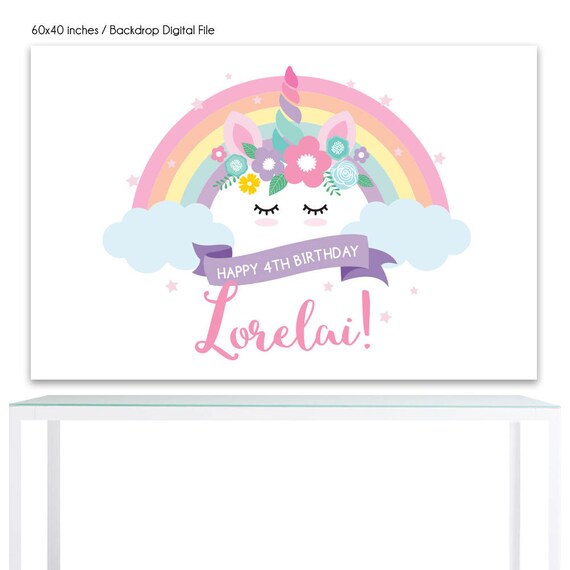 DIGITAL FILE Backdrop Poster: Unicorn Birthday Printable Banner Backdrop 60x40 inches, Unicorn Birthday Backdrop Poster PDF Il_570xn
