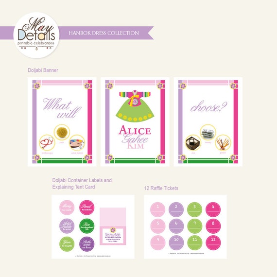 DIGITAL FILES DOLJABI Korean First Birthday: Korean Traditional Hanbok Dress Birthday Il_570xn