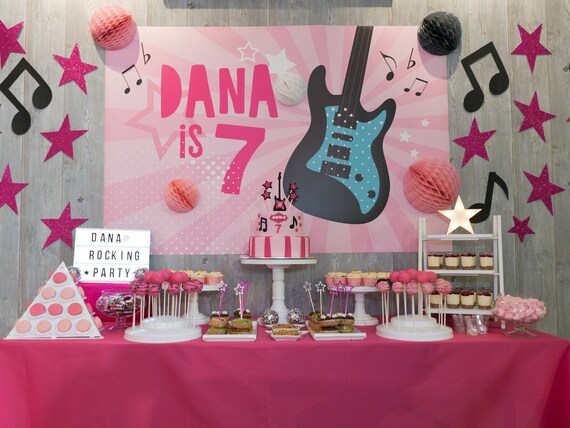 DIGITAL FILE Backdrop Poster: Pink Rock and Roll Party Theme Banner Backdrop 60x40 inches, Rocker Girl Birthday Party Poster PDF Il_570xn