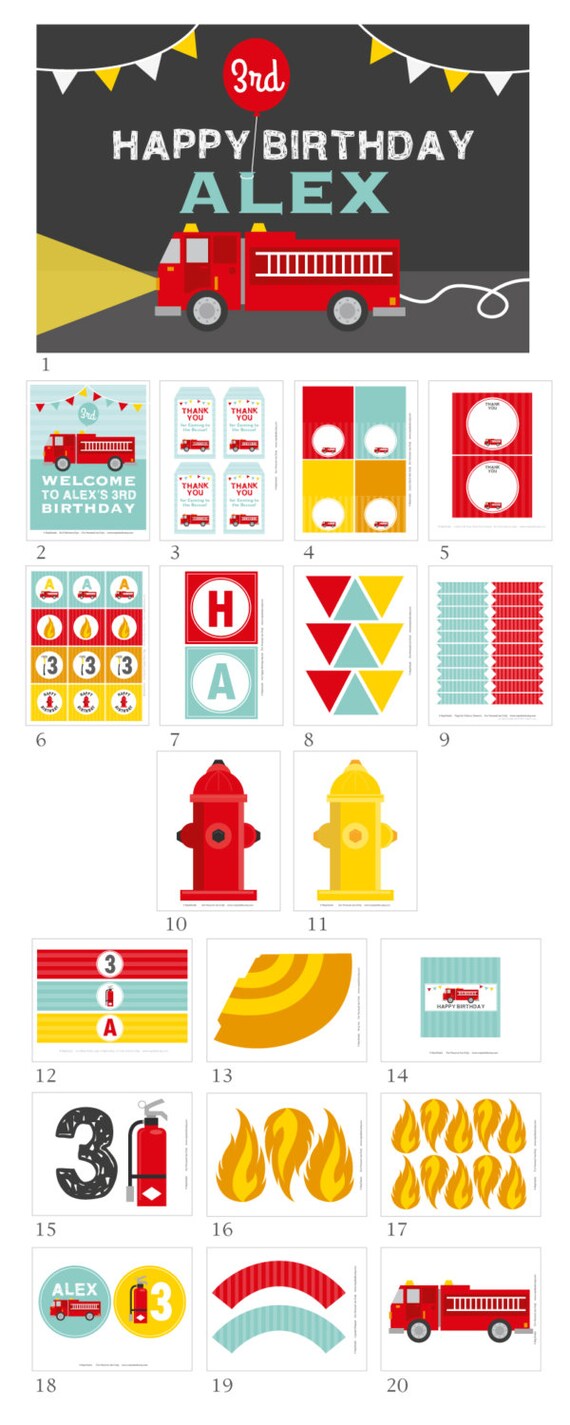 Digital Files Firetruck Party Decorations Firetruck Birthday Etsy