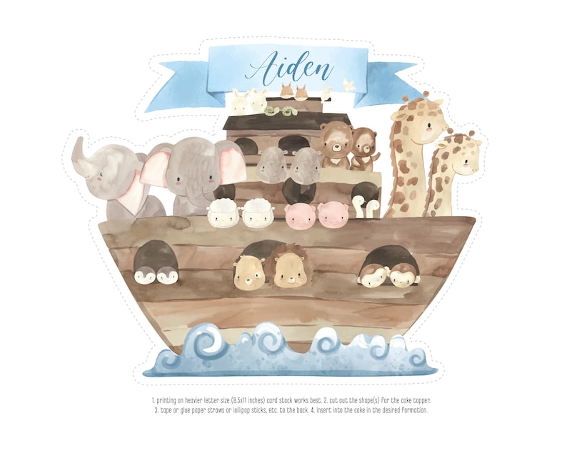 Noahs Ark Cake Topper, Birthday Cake Topper, Its a Boy Cake Topper, Baby Shower Centerpiece, approx. 6.4height x 7.8width inches image 2