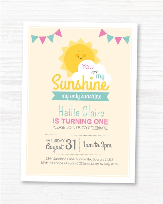 Digital File You Are My Sunshine Invite Customized Sunshine Etsy