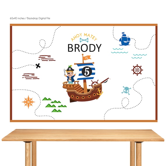 DIGITAL FILE Pirate Birthday, Pirate Theme, Pirate Banner Backdrop, Pirate Backdrop, 60x40 inches Il_570xn