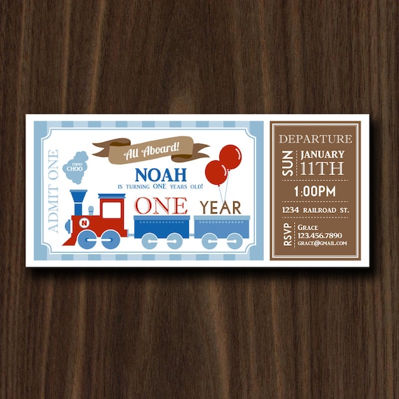 DIGITAL FILE Train Ticket Invitation Train Birthday Party Train Party Vintage Train Invitation, 4x9in Il_570xn
