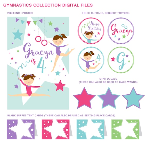 Digital Files Gymnastics Party Decorations Gymnastics Birthday