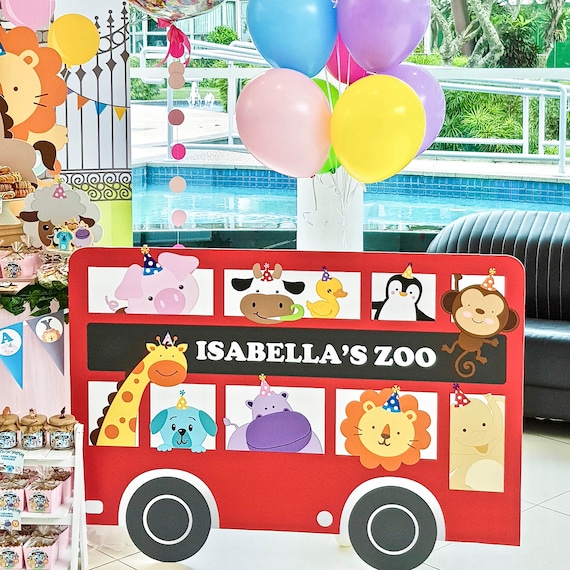 DIGITAL FILE Animals Riding a Red Bus, Large Standee Decoration, Zoo Birthday, Zoo Animals Theme Party Decor Il_570xn
