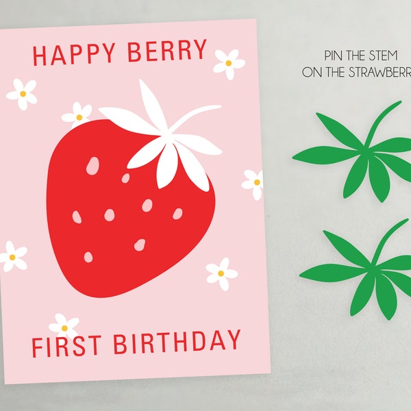 INSTANT Download, Pin the stem on the strawberry party game, DIY party game, Strawberry Birthday Party game, 18x24 inches