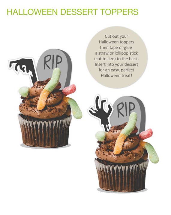 DIGITAL FILE Halloween Decoration, Halloween Topper, Zombie Cupcake Topper, Zombie Halloween Dessert Decoration, Spooky, Instant Download Il_570xn