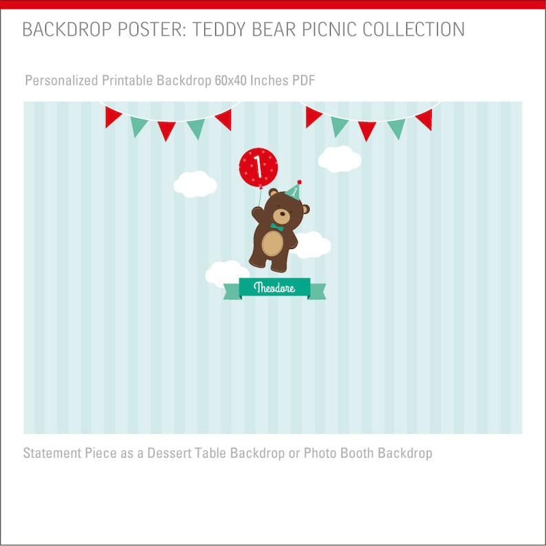 Teddy Bear Birthday Backdrop DIGITAL FILE Teddy Bear Picnic Printable Banner Backdrop Woodland Large Scale Backdrop