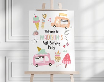 Ice Cream Social Welcome Sign 18x24 inches, Ice Cream Truck Birthday Sign, Ice Cream Birthday Party Decoration, Ice Cream Signage
