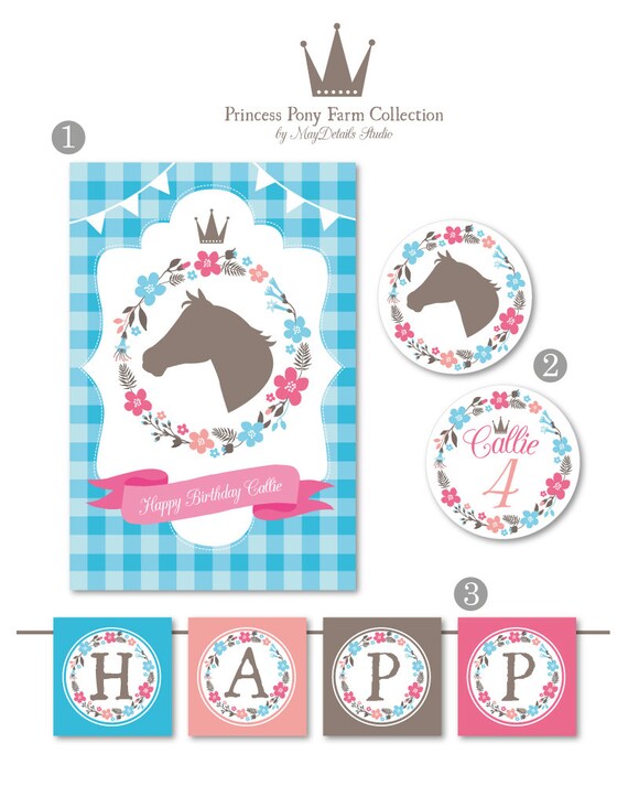 DIGITAL FILES Pony Party Decorations, Princess Party Decor, Pony Princess Party, Farm Party, Girl Birthday, DIY Party Collection Party Kit Il_570xn