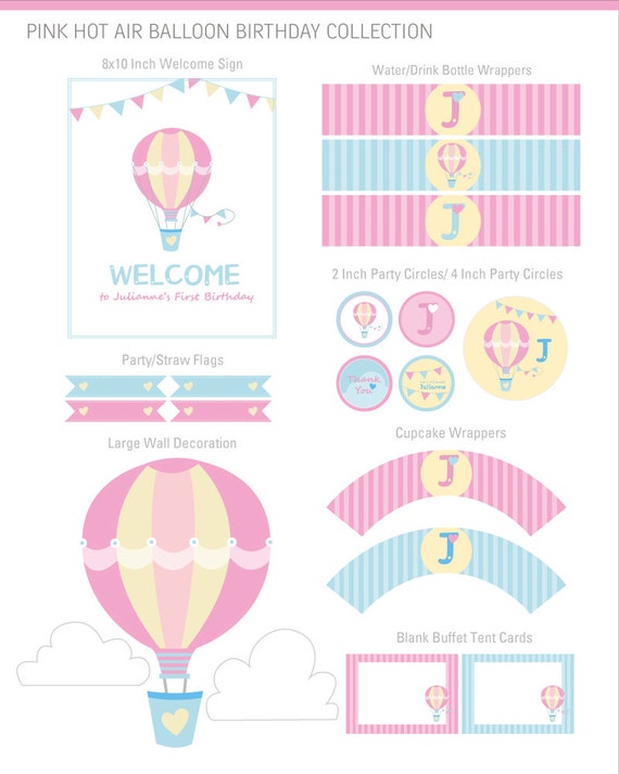 Digital Files Hot Air Balloon Party Decorations Pink Up And Away