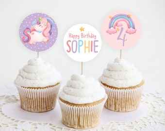 Unicorn cupcake toppers, Unicorn birthday party, Unicorn girl's party, Unicorn personalized tags, Dessert toppers