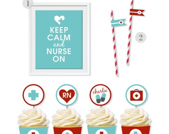 DIGITAL FILES Nurse Graduation Party Decorations, Nurse Party Kit, Doctor Graduation Party Kit, Medical Part Kit, Graduation