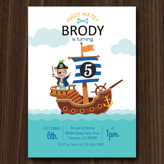 DIGITAL FILE Pirate Birthday Invitation, Pirate Invite, Custom Photo Invitation 5x7 inch Il_570xn