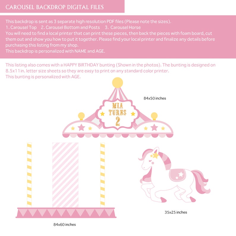 Cute Carousel Horse Dessert Table Backdrop Carousel Large Scale Backdrop DIGITAL FILES Carousel Party Backdrop