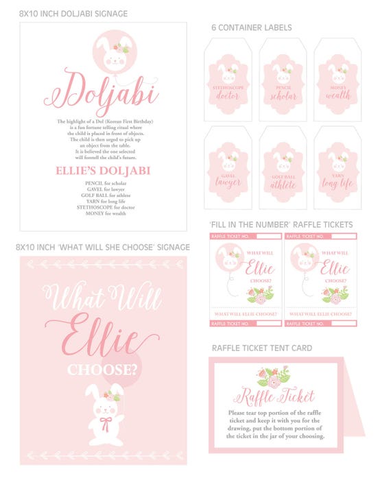 DIGITAL FILES Some Bunny is One Doljabi Party Kit, Dohl, Dol, Doljabi, Korean First Birthday, First Birthday Game Il_570xn