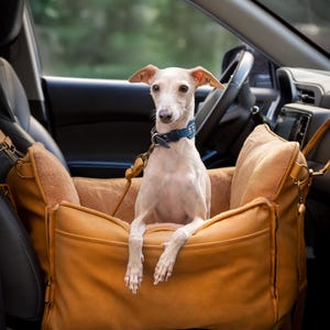 Noah & Paw Dog Car Seat Carrier for Small Pets, with Harness Clip, 4x Safety Feature, Orthopedic Foam Wrapped with Plush, Vegan Leather