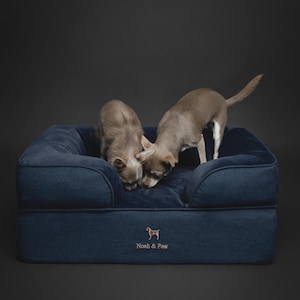 Luxury Dog Bed, Orthopedic Eggshell Memory Foam, Infused with Cooling Gel, Sofa Style - Denim
