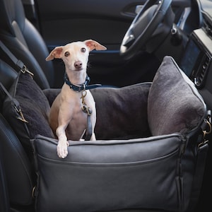 Noah & Paw Dog Car Seat Carrier for Small Pets, with Harness Clip, 4x Safety Feature, Orthopedic Foam Wrapped with Plush, Vegan Leather