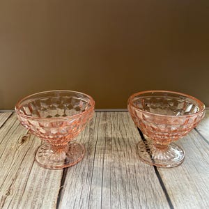 Rare Vintage Jeanette Glass Pink Cube Collection – 1929–1933 Depression Glass Sherbet Bowl Set of 2