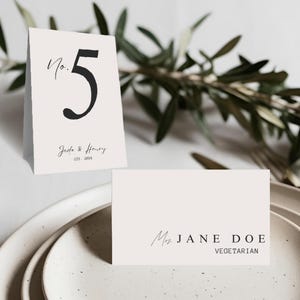 Plantilla minimalista para tarjeta de lugar y carpa para mesa, plantilla de carpa para mesa de boda Canva Etiqueta para tarjeta de nombre minimalista Descarga instantánea