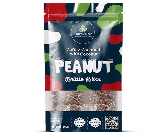 Homemade - Coffee Caramel Peanut Brittle Bites with Coconut