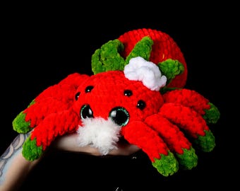 Araña de fresa roja de peluche / Araña de fruta de ganchillo / Animal de peluche kawaii de San Valentín / Regalo de araña hecho a mano