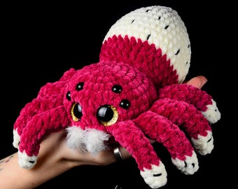 Peluche de araña pitaya de ganchillo / Peluche de fruta del dragón rosa / Juguete de araña de fruta kawaii / Regalo de Halloween hecho a mano